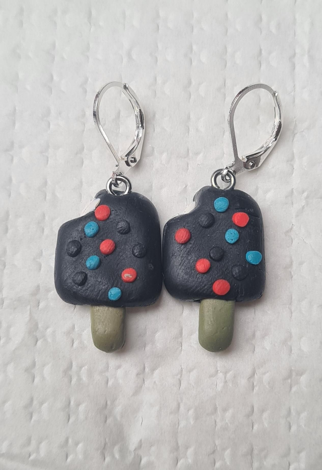Earrings clay Black chocolate beans novelty