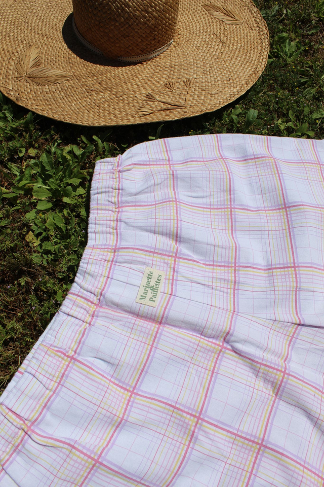 Short upcyclé carreau rose et jaune - Taille 2