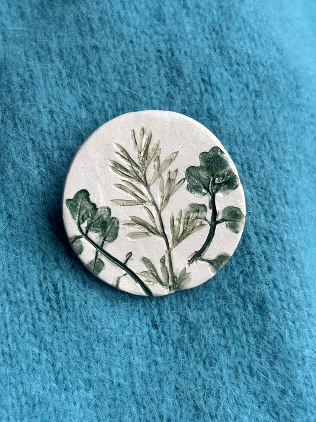Botanical imprint Ceramic Brooch #2