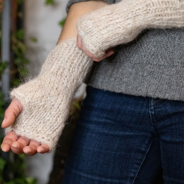 Mitaines Beige alpaga et mérinos et soie tricotées à la main en France