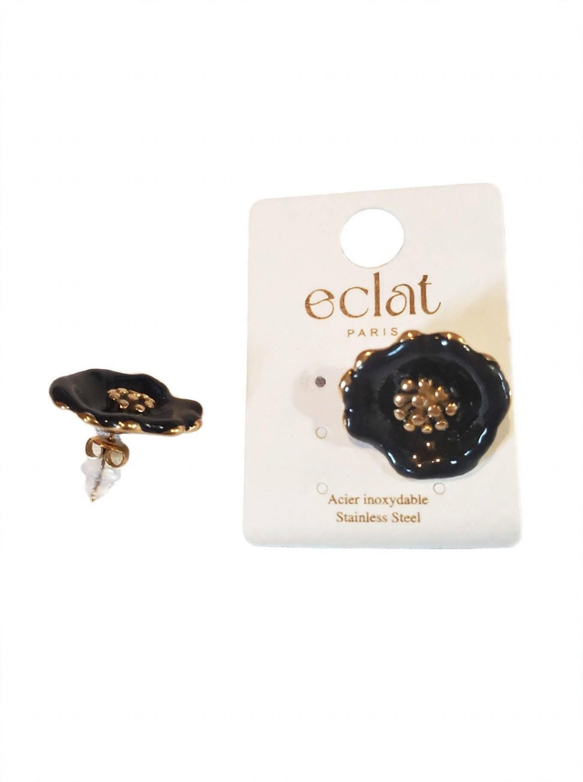 Boucles d'oreilles Fleur Noire - Eclat Paris - Acier Inoxydable