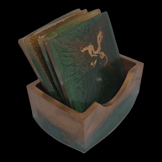 Ensemble de 4 dessous de verres et son support -Collection Minérale