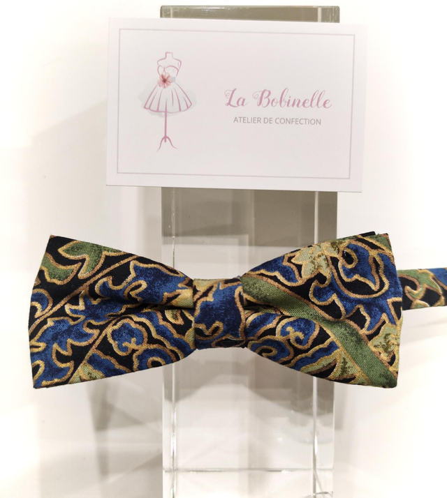 Noeud papillon stylé Java kaki et bleu