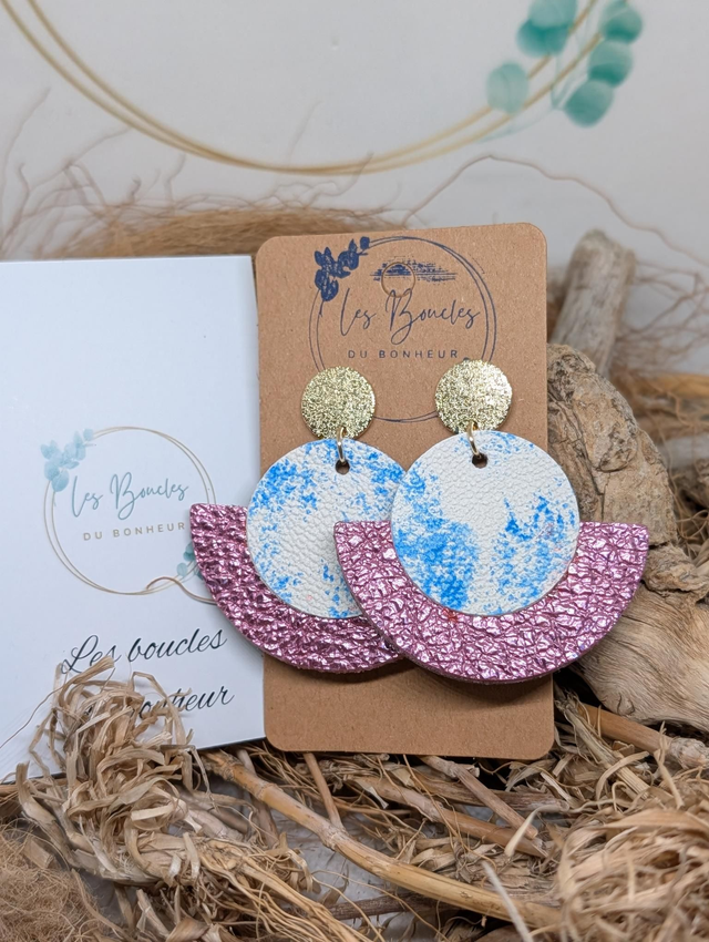 Boucles d'oreilles Dona bleu beige rose do011