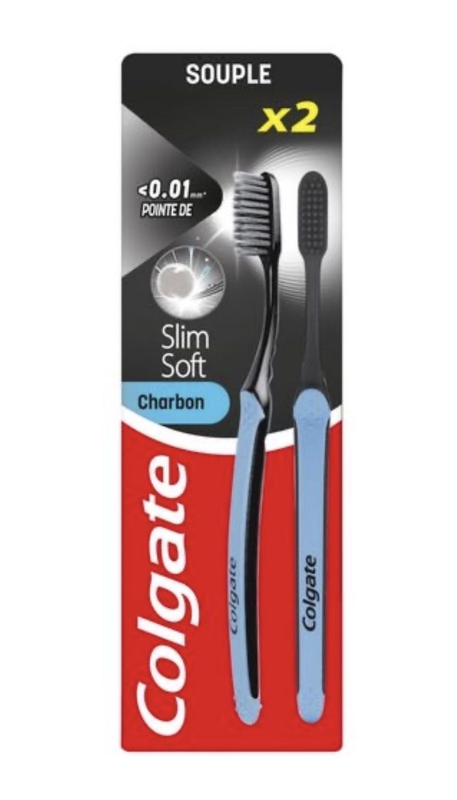 COLGATE Slim soft Brosse à dents souple charbon x2