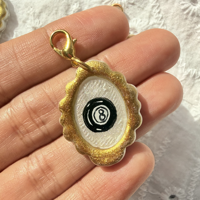 Magic 8 Ball Lucky Charm – Hand Painted Gold Frame Trinket