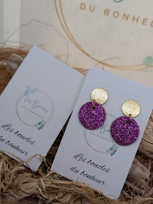 Boucles d&#039;oreilles Anti Gaspi violet paillettes ag123