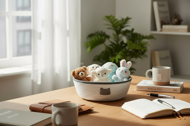 Panier rond blanc argenté ou blanc doré avec un chat et simple bordure - Cadeau idéal pour baby shower !