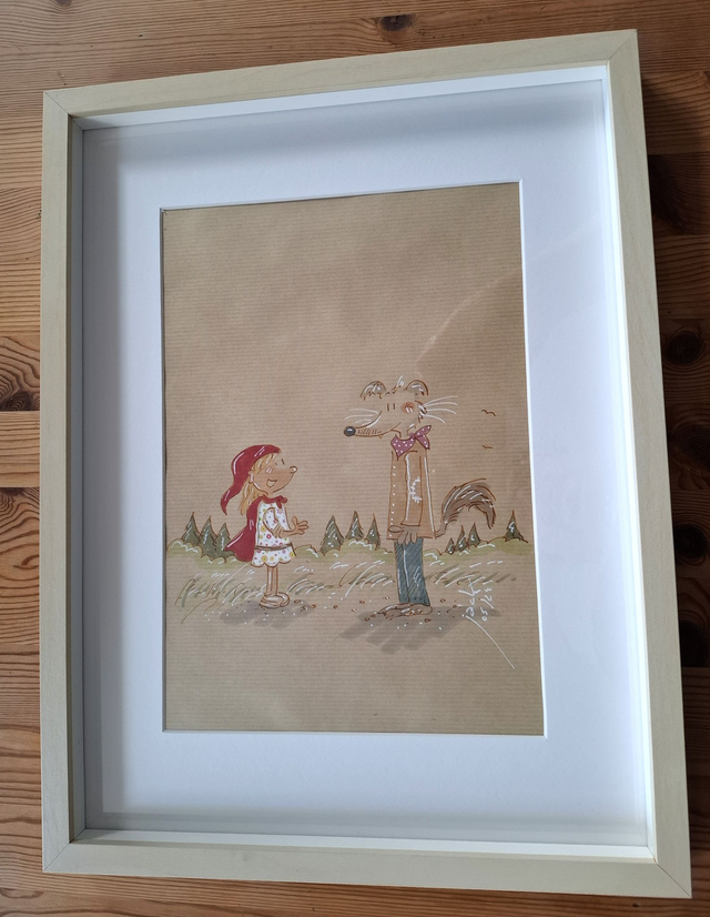 VENDU "Chaperon" -  Dessin format A4 sur papier - cadre 32x42 - frais de port compris pour la France