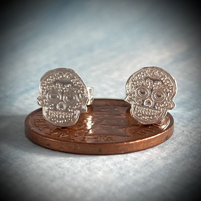 Sterling Silver Skull Earrings.