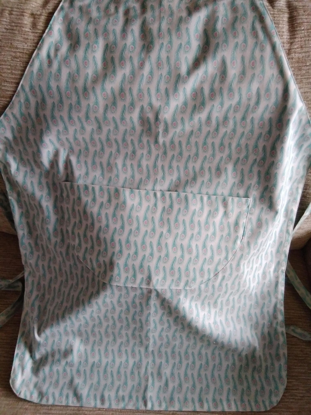 Adult Kitchen Apron Peacock Feather Pattern Fabric with Blue/Green Lining front pocket