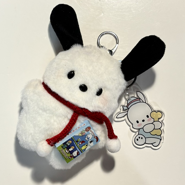 Pochacco Sanrio inspired plush pendant keychain with matching acrylic super cute!
