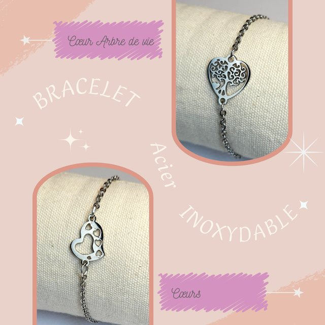 Bracelet en acier inoxydable - Cœurs