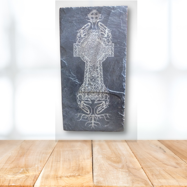 Slate Celtic Cross / Dragons