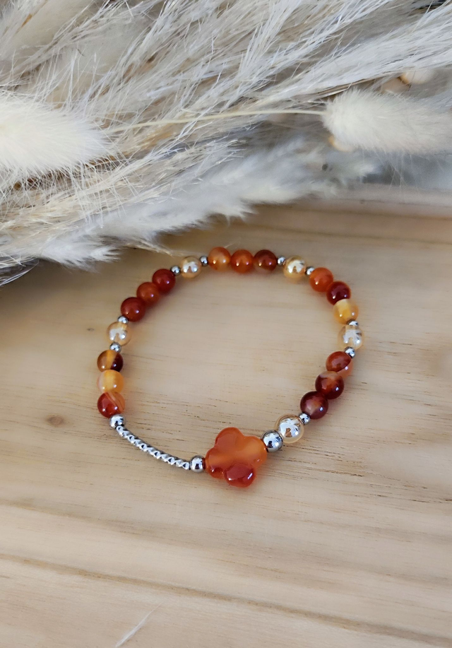 Bracelet Cornaline Trèfle "Pensées positives"