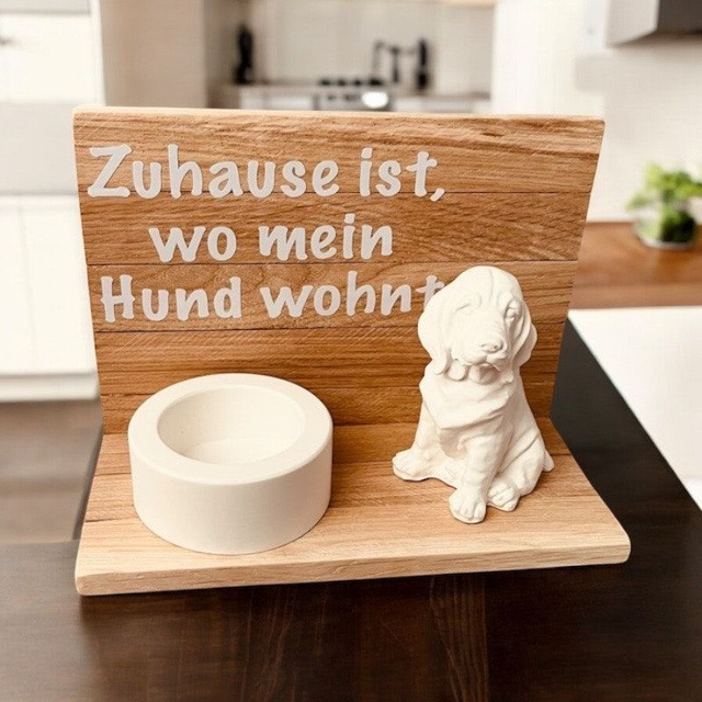 Dekoset „Zuhause ist, wo mein Hund wohnt“ mit Teelichthalter