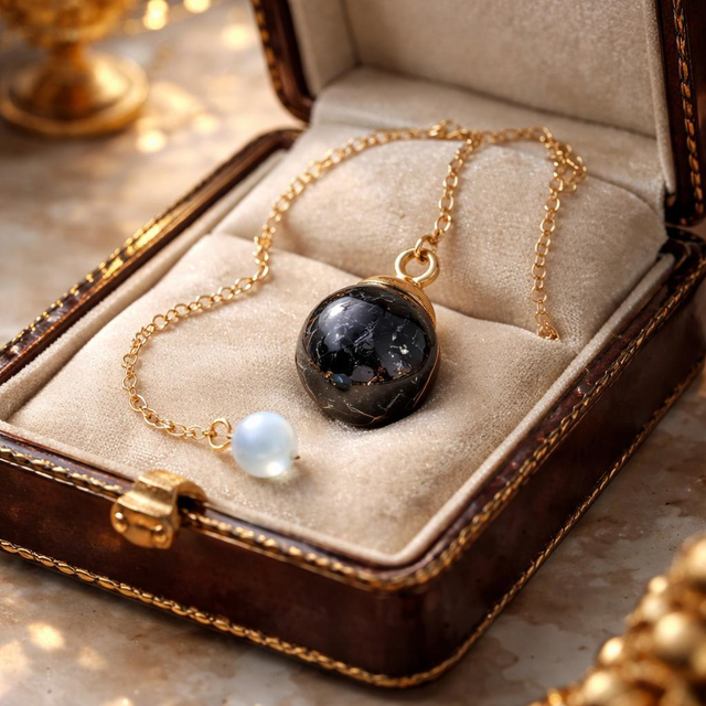 "Tourmaline" - Pendule bulle de verre dorée - P-22