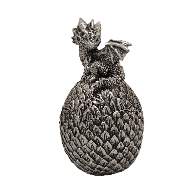 Dragon regarde à droite sur œuf argenté - Boite à bijoux