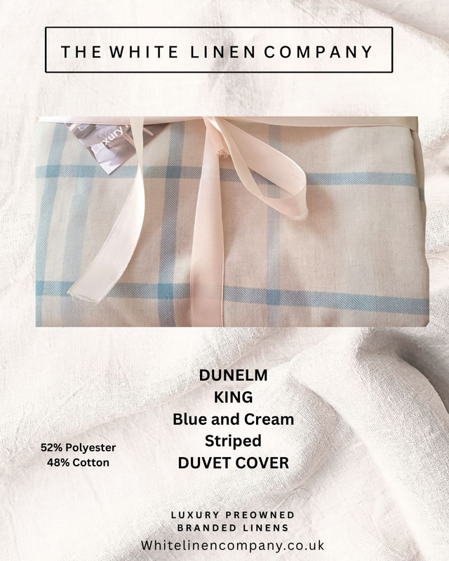 DUNELM - KINGSIZE Blue and Cream Checked Duvet Cover - 52% Polyester 48% Cotton