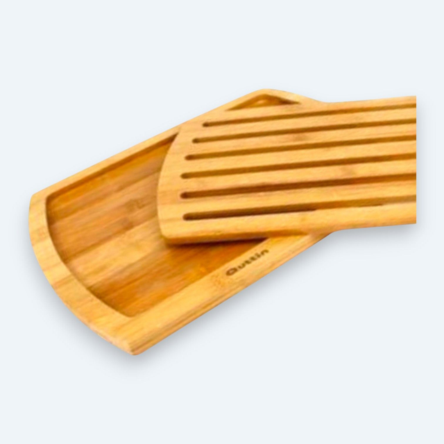 Bambus-Schneidebrett mit ausziehbarer Krümelschublade – 36×25 cm – 2-teilig