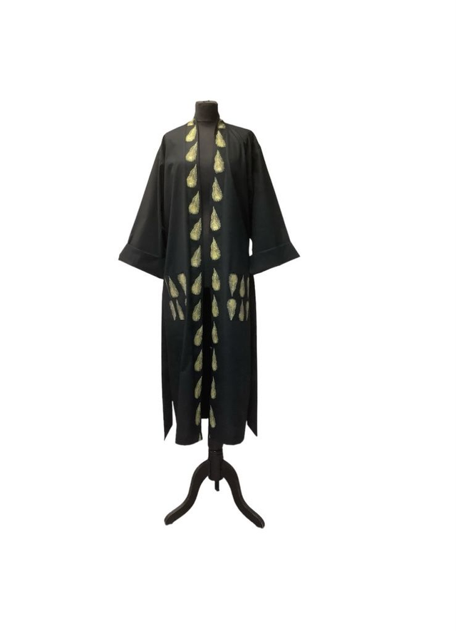 Black Cotton Peacock Feathers cotton gown 