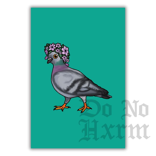 Pigeon Flower Crown Art Print (6x4)
