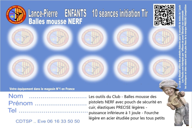 carte Enfants - 10 séances de tirs - initiation au club de Barjols 