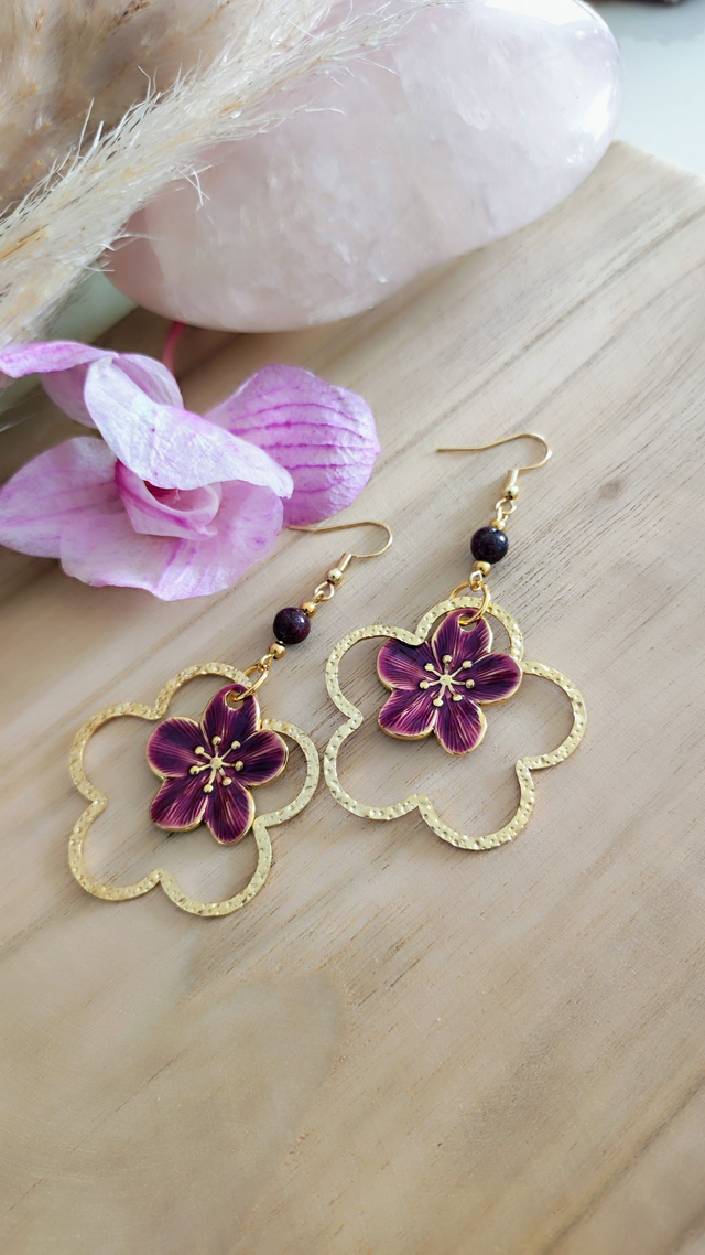 A Boucles d'oreilles "Flower" Grenat