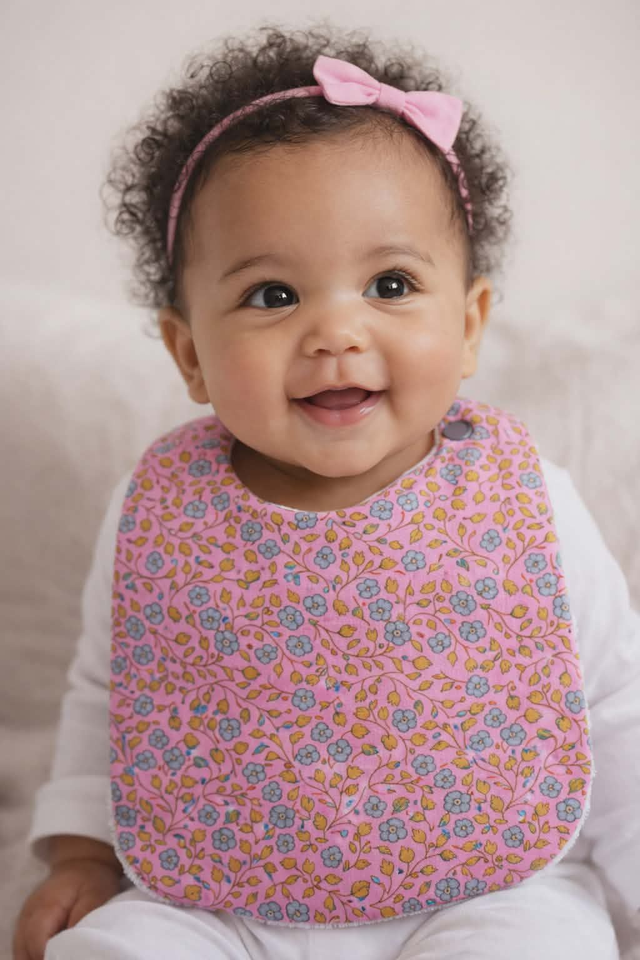 Bavoir Modèle Jeanne (fond rose)