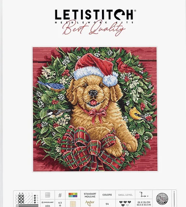 Christmas Puppy Cross Stitch Kit by Letistitch 