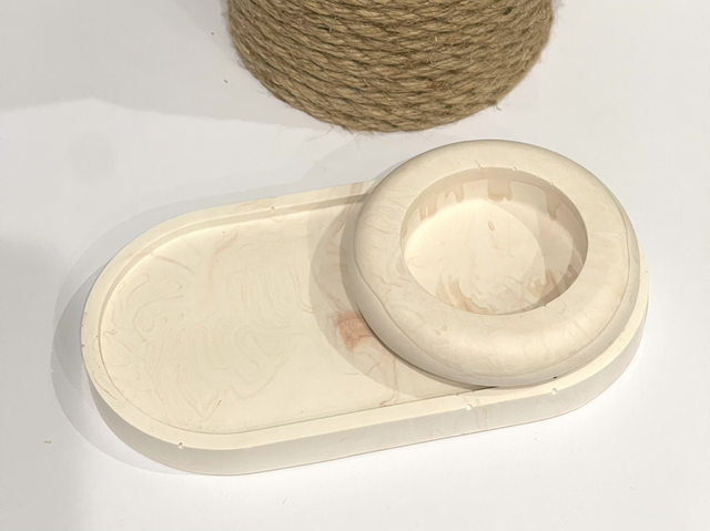 Ensemble bougeoir et plateau en jesmonite marbré terra cota