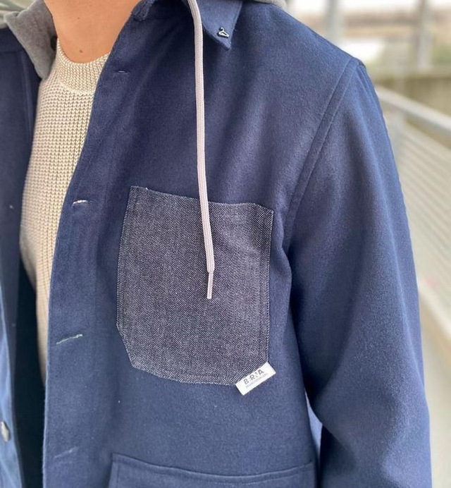 BERNA Giacca in panno- con cappuccio in felpa a contrasto -  tessuto jeans per l