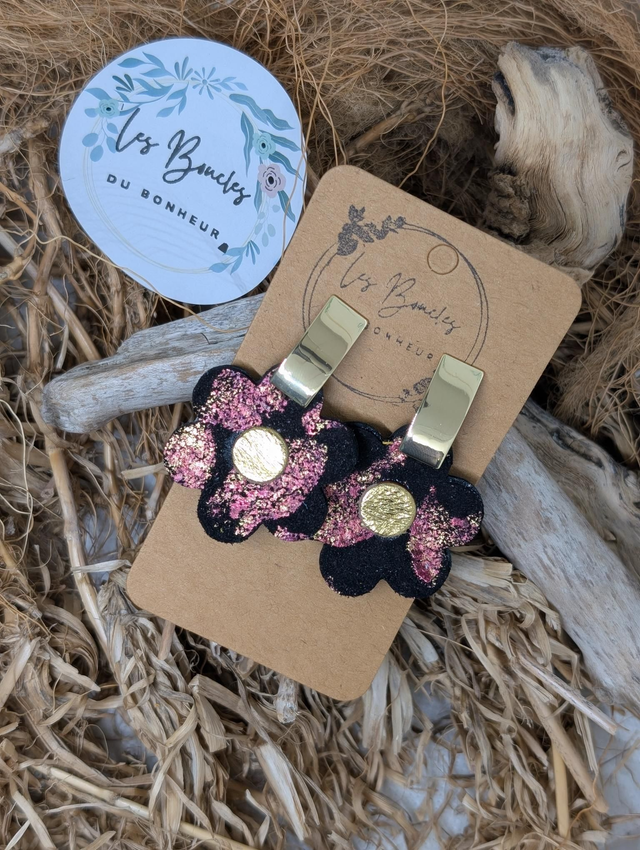 Boucles d&#039;oreilles Baby Coquette rose noir bc007