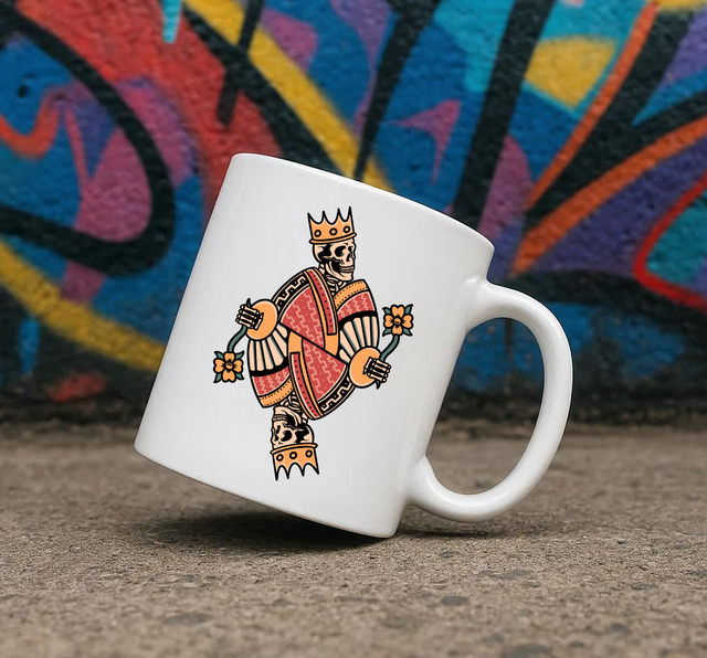 Traditional Tattoo Style Skull Kings 11oz Ceramic Printed Mug Design