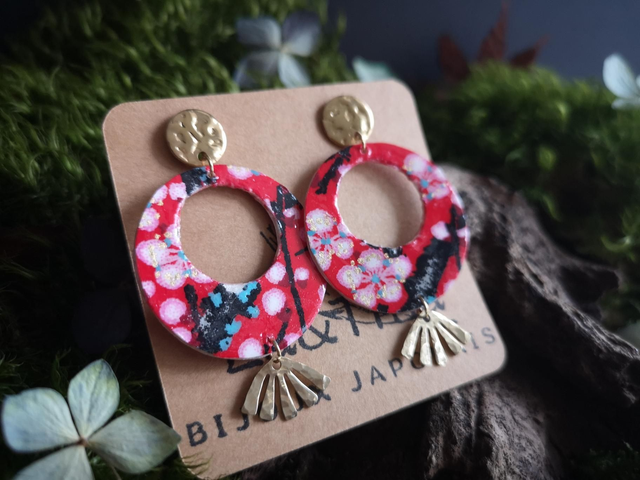 Boucles d'oreilles - puces - papier washi - fleurs - éventail - La&Titia
