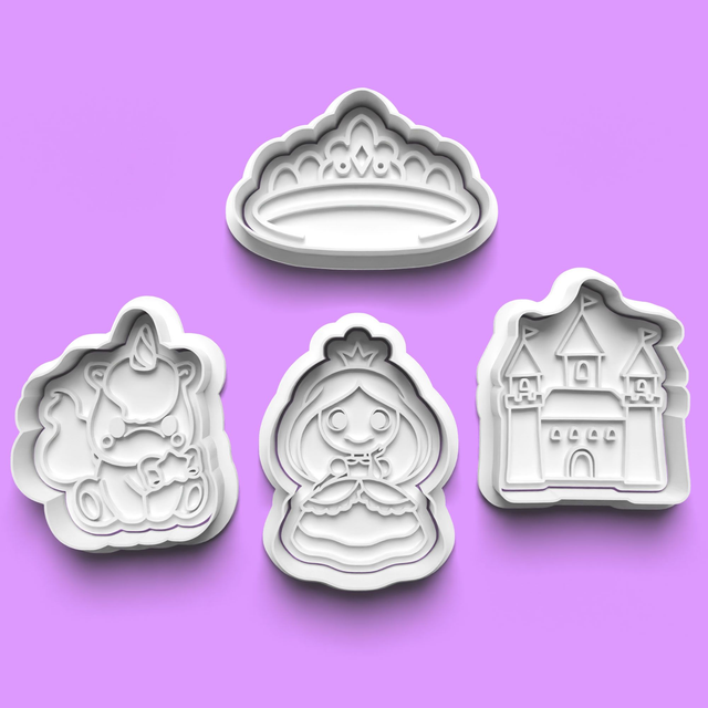 Princess Cookie Cutter Embosser Set of 4 Cutters &amp; Stamps Biscuit Mould Debossed Sugar Biscuits