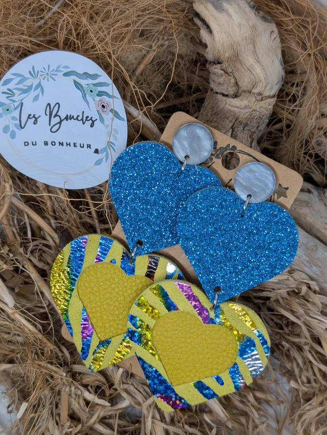Boucles d&#039;oreilles Marie Laure ml011 Bleu paillettes jaune 