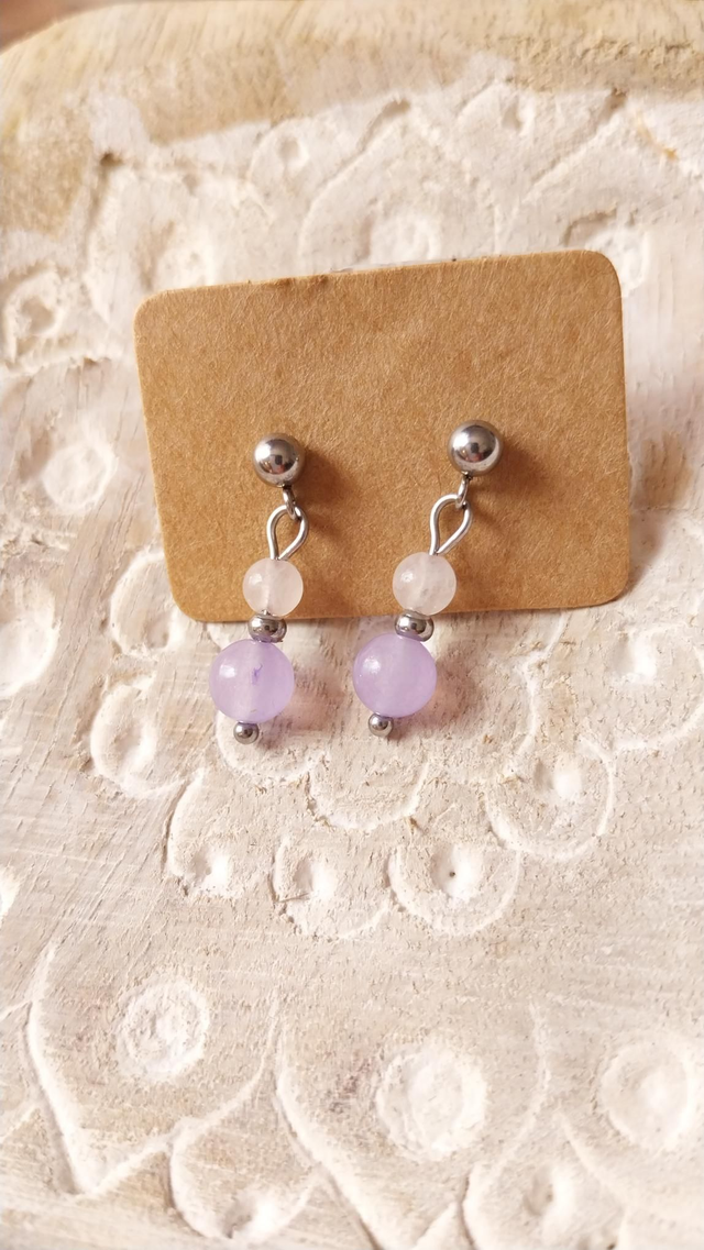 Boucles en Jade et Quartz rose