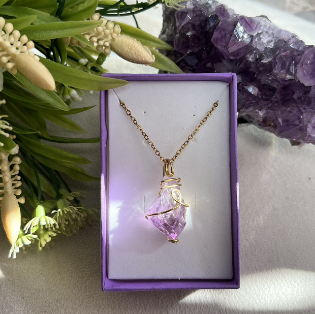 Collana in Ametista grezza , prov : Uruguay 🇺🇾, acciaio inox 