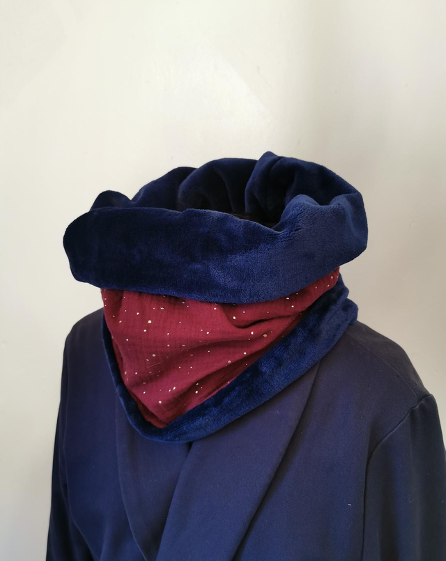Snood adulte pois dorés bordeaux /bleu 