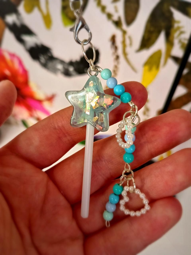 Blue Glitter Star Lollipop phone charm