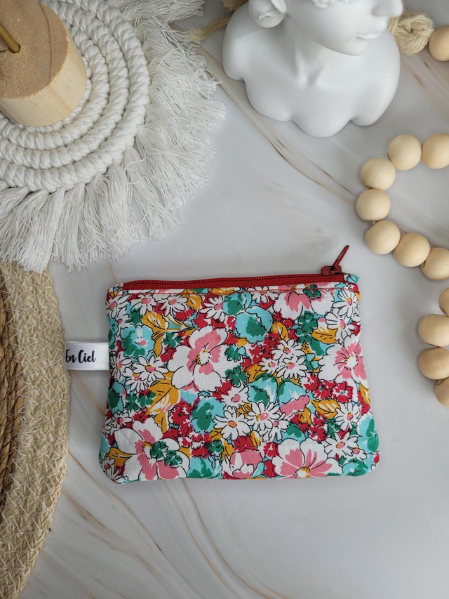 Porte monnaie florales rose/vert