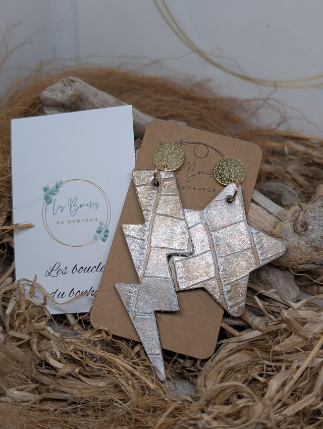 Boucles d'oreilles Asymétrique beige doré as032