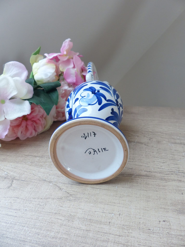 Vintage Huilier Pichet Aiguière Céramique Décor Fleurs Bleues Italie, Carafe Artisanale Poterie, Décoration Table Cuisine Maison de Famille