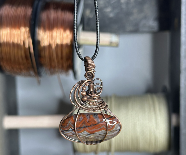 Crazy lace Agate pure copper wrapped pendant 