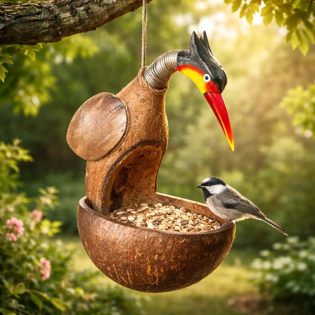 Mangeoire à oiseaux en noix de coco