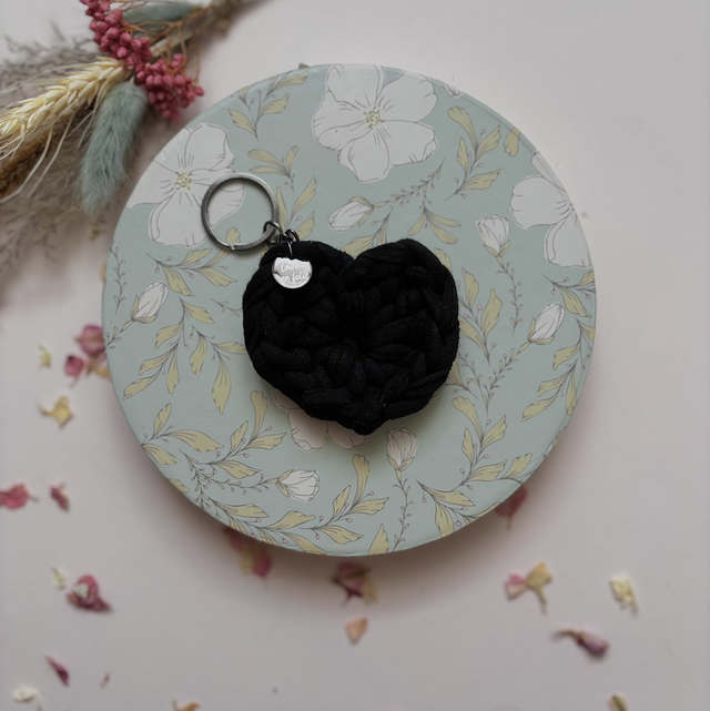 Porte-clés cœur noir en coton recyclé