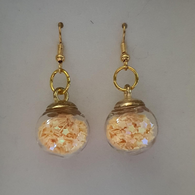 Peach glass Christmas bauble dangly earrings 