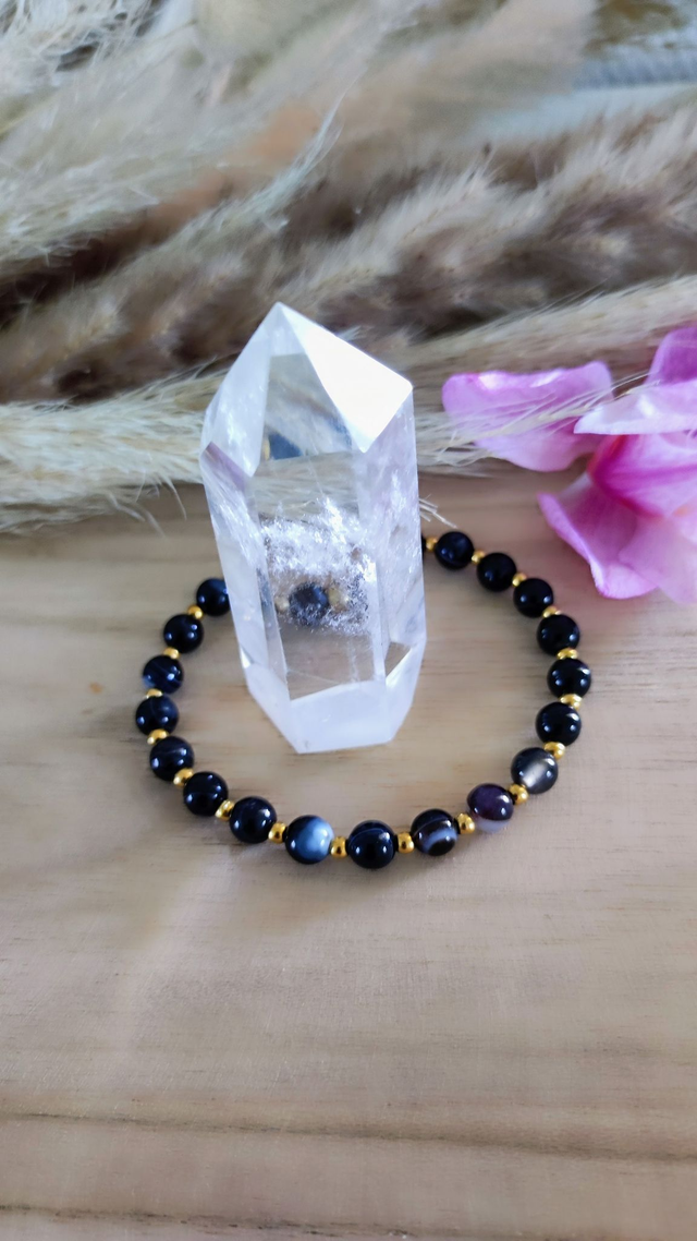 A Bracelet "Renouveau et Protection" Agate noire