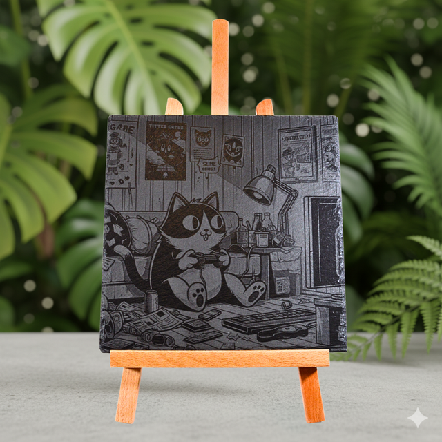 Chat Geek Ardoise 25x25cm  